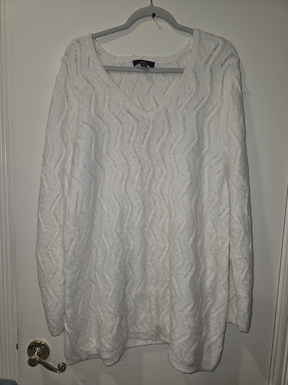 ellos White V-Neck Chevron Wispy Knit Sweater